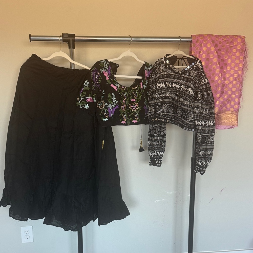 Black Chaniya choli with 2 blouse and a duputta . Indian clothing